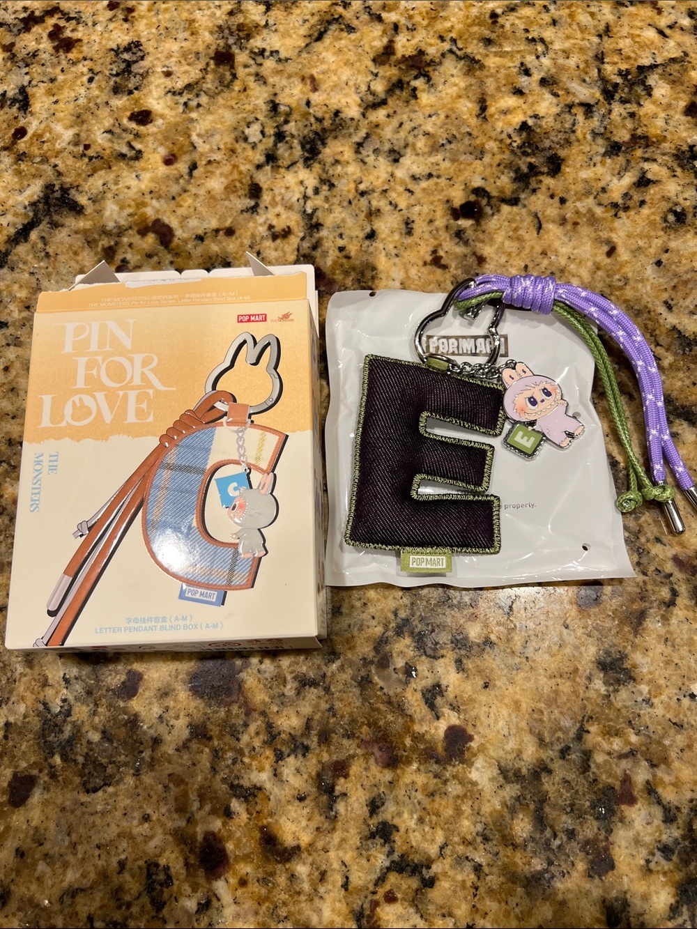 The Monsters Pin For Love letter E pendant and key chain